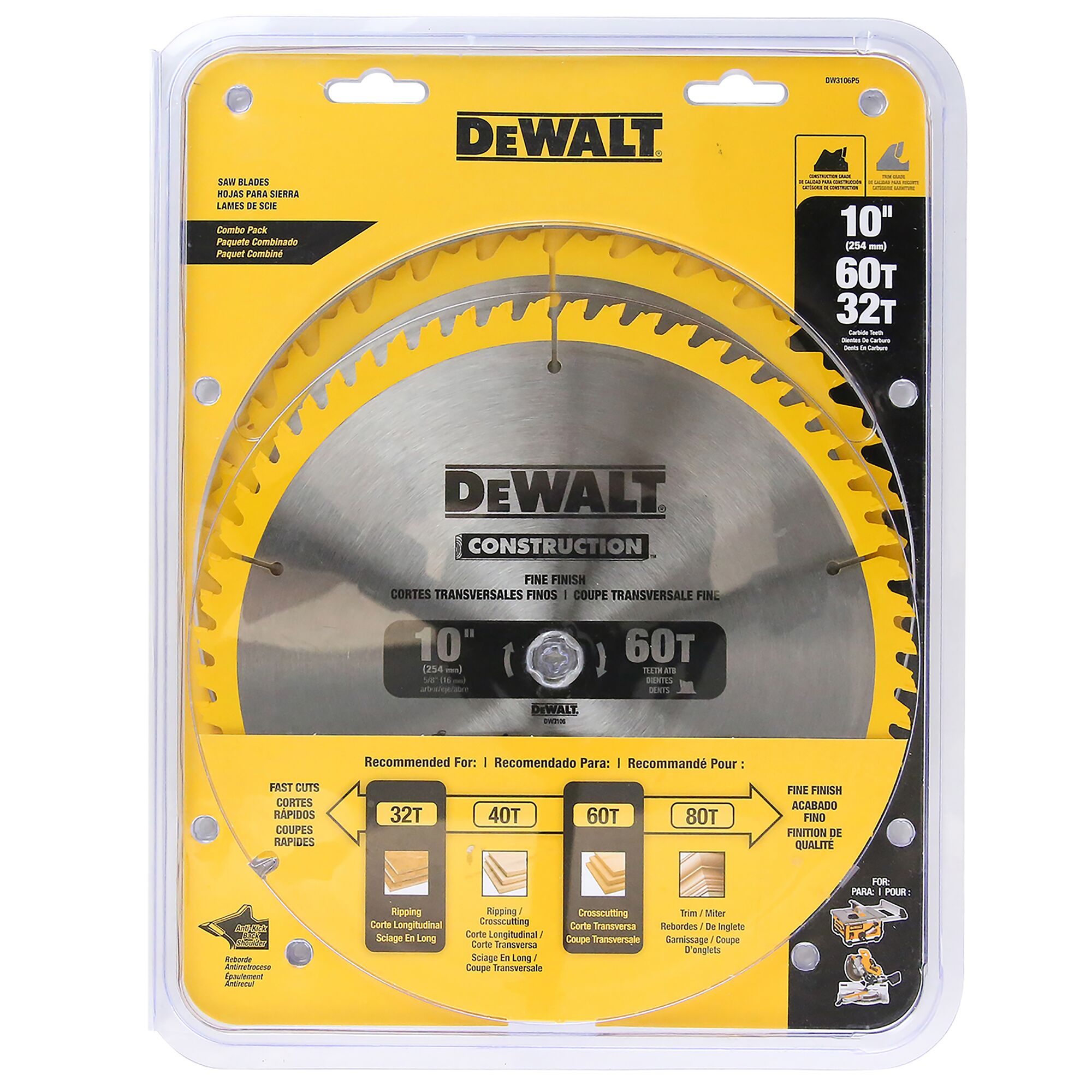 CONSTRUCTION CIRCULAR SAW BLADE COMBO PACK 254MM X 32/60T (16MM